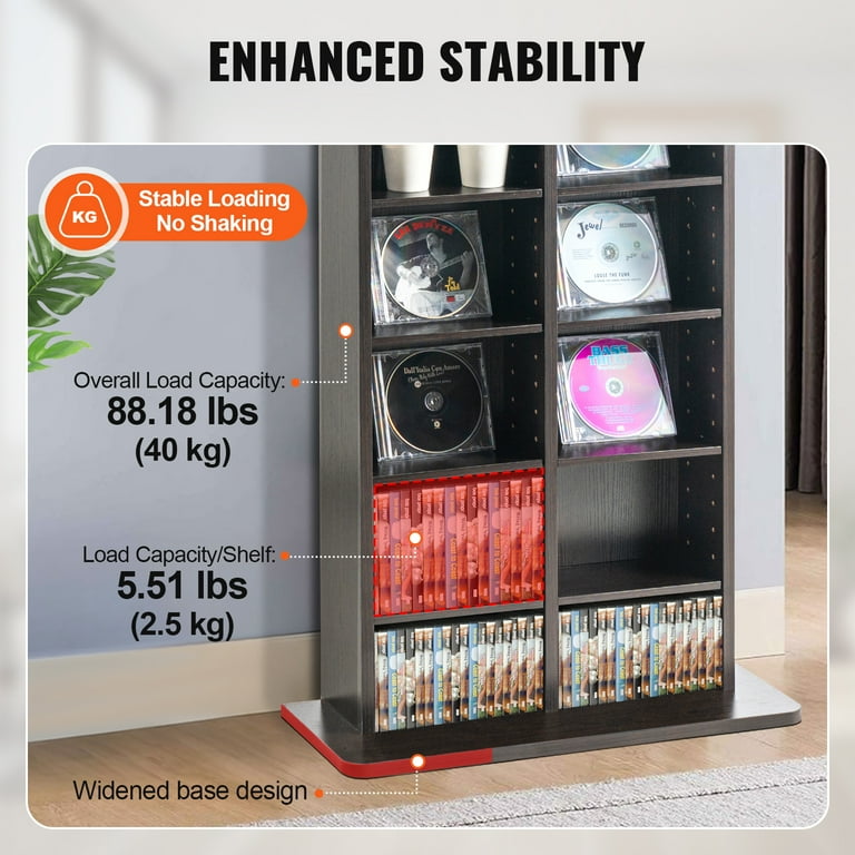 KFFKFF Media Organizer Cabinet, 8-Tier DVD Rack, Flexible CD
