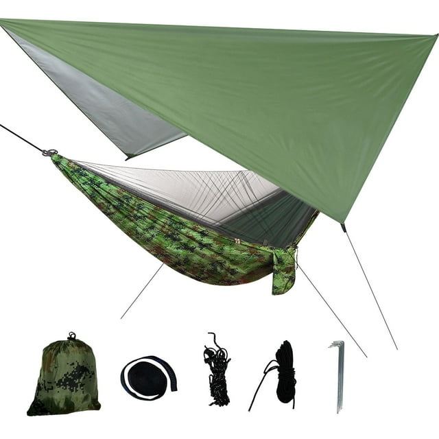 Hamaca portátil ligera para acampar con toldo para tienda, lona impermeable de nailon para lluvia con mosquitera 210T Wmkox8yii jkg1672