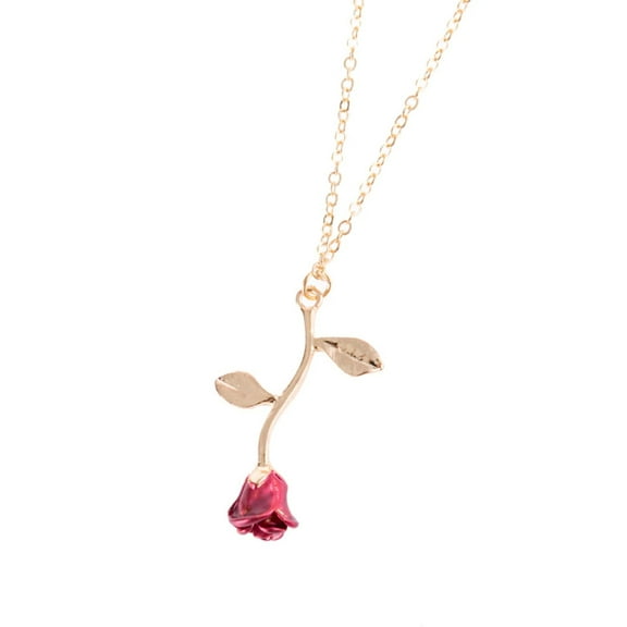 Rose Necklace, Flower Charm, Pendant Dainty Gold Plated