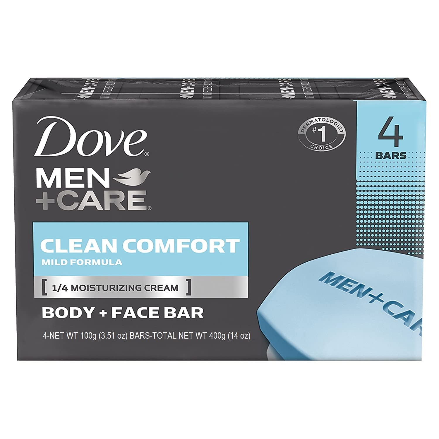 Dove Men Care Body + Face Bar Soap, Clean Comfort Mild Formula, 3.51 oz  (100g) - 4 Bars 