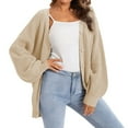 thumbnail image 2 of Women Chunky Knit Cardigan Long Sleeve V Neck Button Up with Pocket Sweater Coat for Fall and Winter Khaki XXXL, 2 of 8