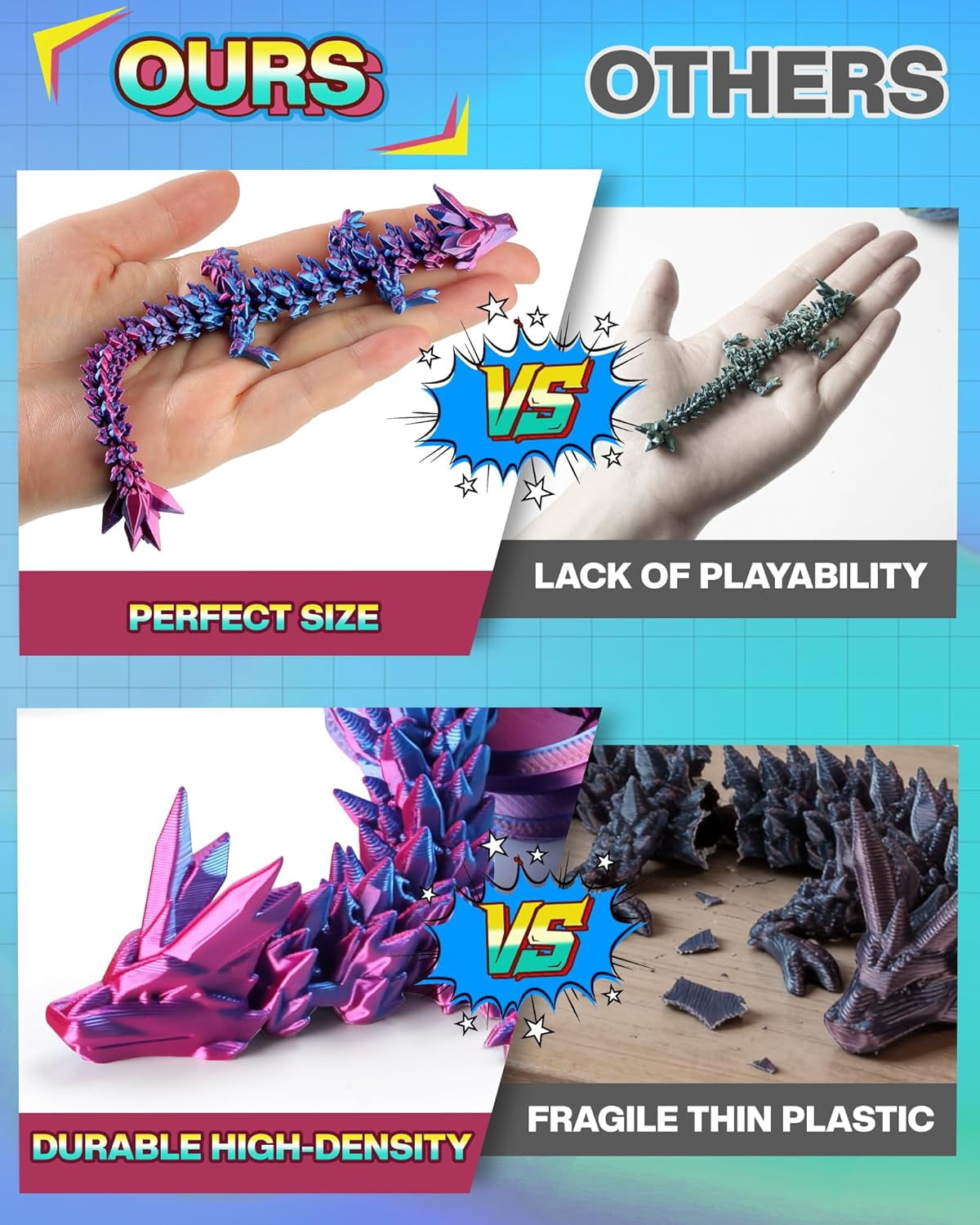 8" 3D Printed Dragon Eggs, Mystery Crystal Dragon Egg for Easter Basket Stuffers, Unique Easter Toys & Decor, Fantasy Tabletop Decor for Kids & Collectors (4 Pack)