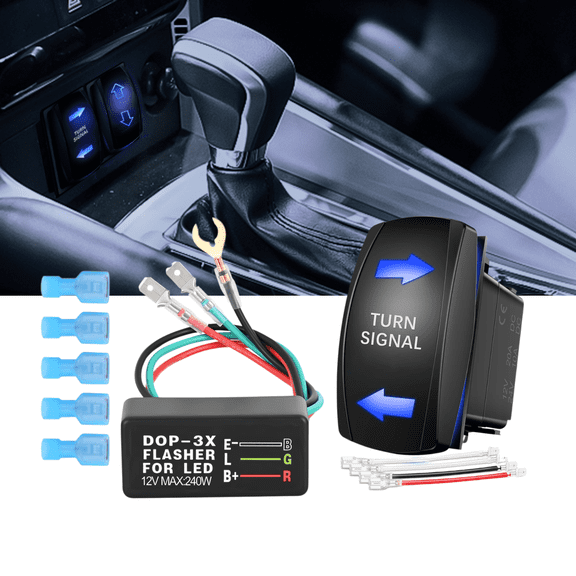 Nilight Turn Signal Rocker Switch Kit 4 Pin SPDT ON Off ON Blue LED with Flasher Relay 12V 20A 24V 10A for ATV UTV Tractor Motorcycle