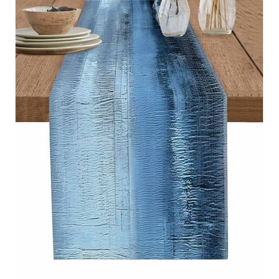 Blue Black Table Runner-Cotton Linen- 72 Inch Holiday Dresser Scarves, Modern Abstract Ombre Neutral Painting Art Tablerunner for Kitchen Coffee/Dining Bedroom Living Room Dinner Scarf Décor 13x72