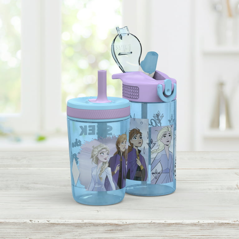 Zak! Designs Zak Designs Disney Frozen 2 Kids Water Bottle Set with  Reusable Straws and Built in Carrying Loops, Made of Plastic