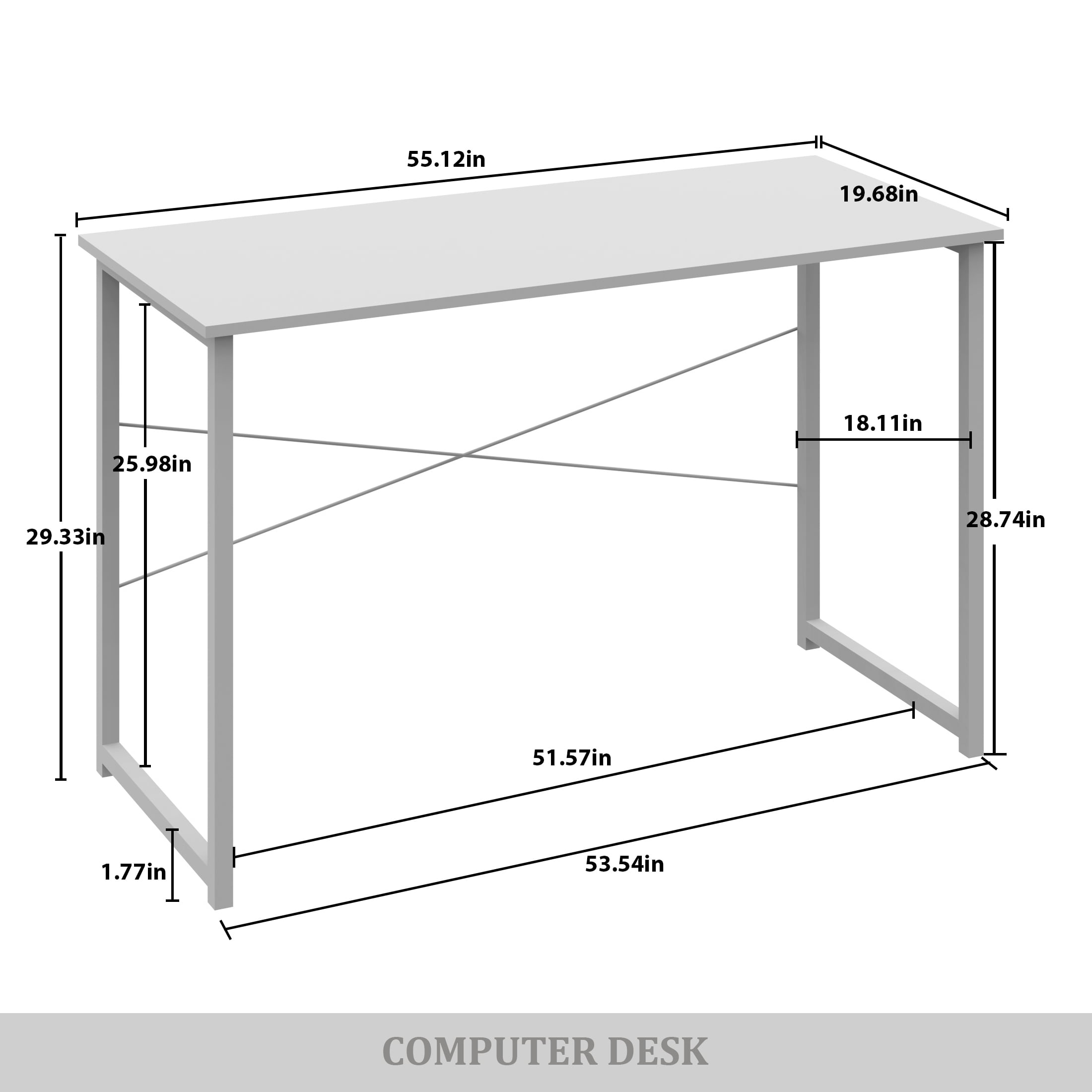 Castle Place Modern 55" Metal Computer Desk, Light Grey
