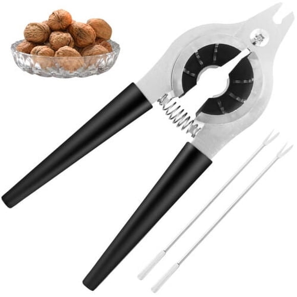 Ihvewuo Nut Crackers Nutcrackers Stainless Steel Walnut Cracker Tool with Non-slip Handle Labor-Saving with 2 Picking Pins Heavy-Duty Opener Plier Multipurpose Walnut Clip for Pecan Walnut 21x9x4.5cm