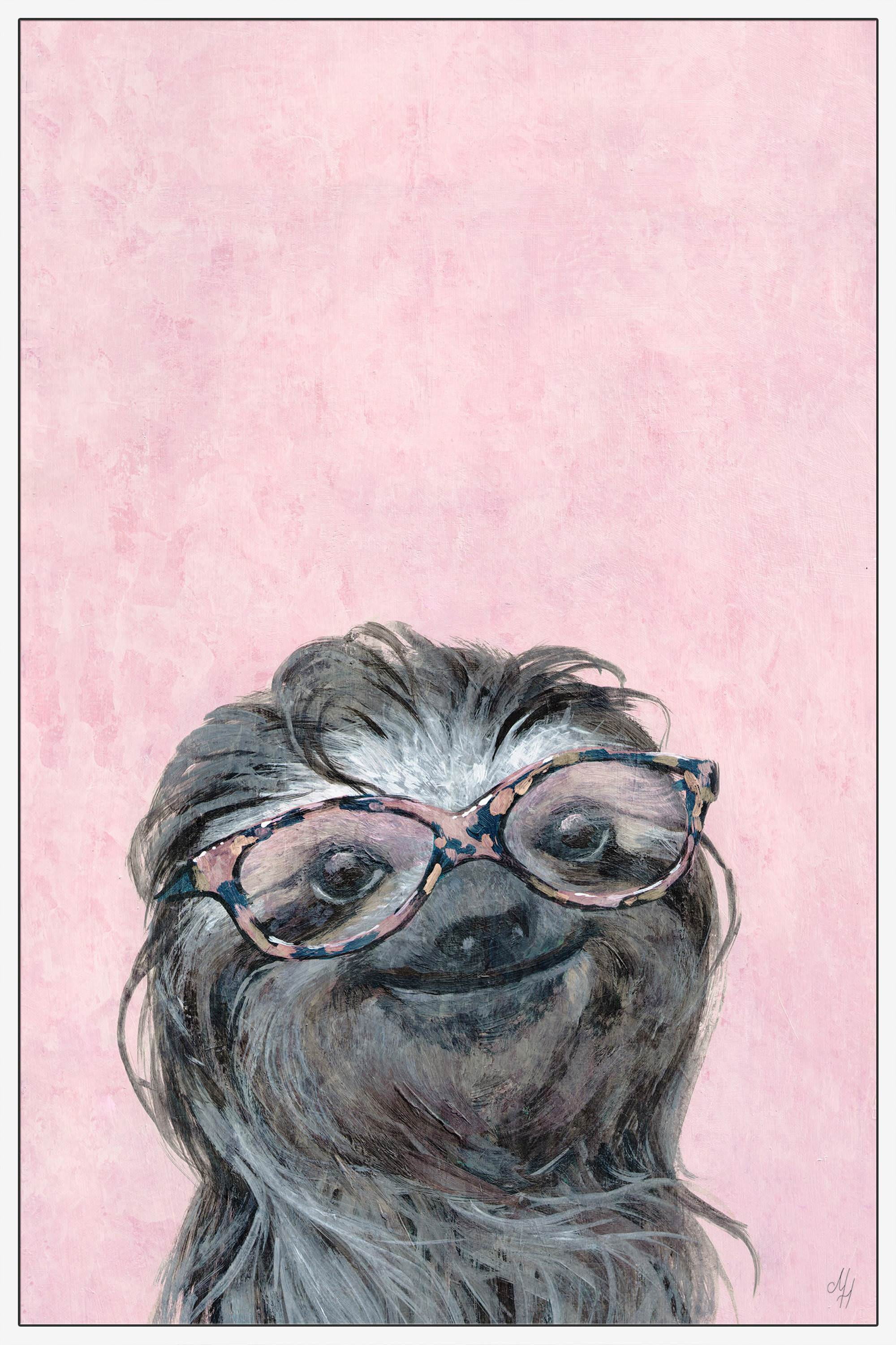 Sloth in Pink Floater Framed Painting Print on Canvas