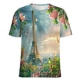 thumbnail image 5 of Blossoming Paris Eiffel Tower Women's Short Sleeve T-Shirt Crew Neck Casual Summer Trendy Loose Fit Tops, 5 of 6