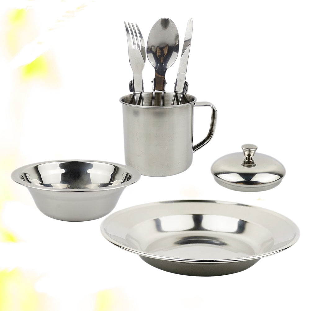 Mobutofu Durable Stainless Steel Picnic Cookware Set for Outdoor Activities Compact and Portable 12 Person Silver