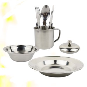 Mobutofu Ensemble de cuisine picnique en acier inoxydable durable pour les activités extérieures Compact et portable 12 Personne Argent