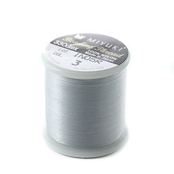KO Nylon Beading Thread, Light Grey Color, Japanese Pre-Waxed 100% Nylon, 330TEX, Tangle Resistant Knotting Cords, 50m /55 yds Spool, Use for Seed Bead Projects, Loom Work & Bead Weaving