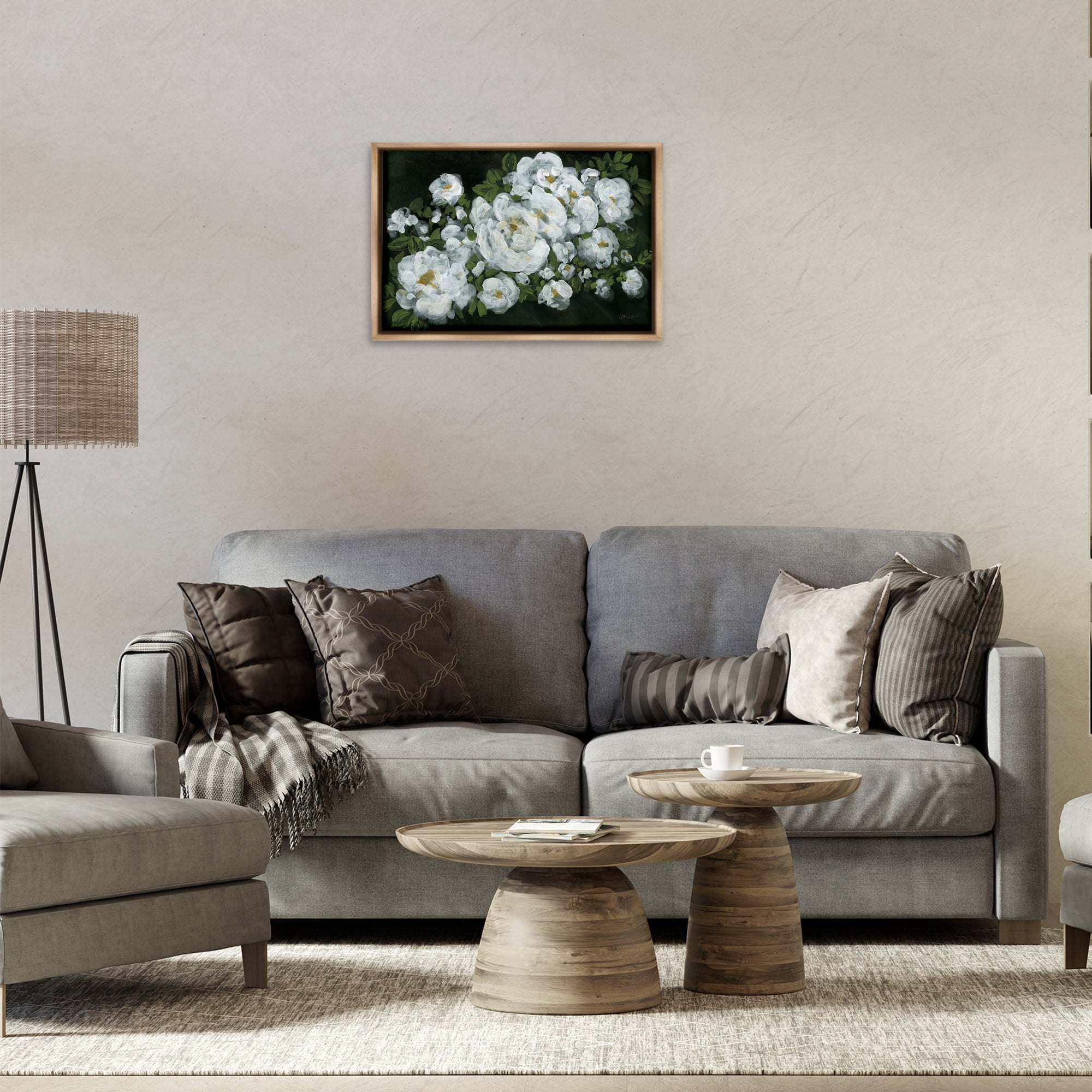 Stupell Industries Midnight Blooming Roses Botanical & Floral Painting Brown Floater Framed Art Print Wall Art, 25 x 17