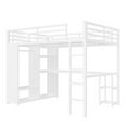 thumbnail image 3 of Queen Size Loft Bed with Desk and Wardrobe, Metal Loft Beds Frame with Storage Shelves, Space-Saving Design, Easy Assembly (White）, 3 of 8
