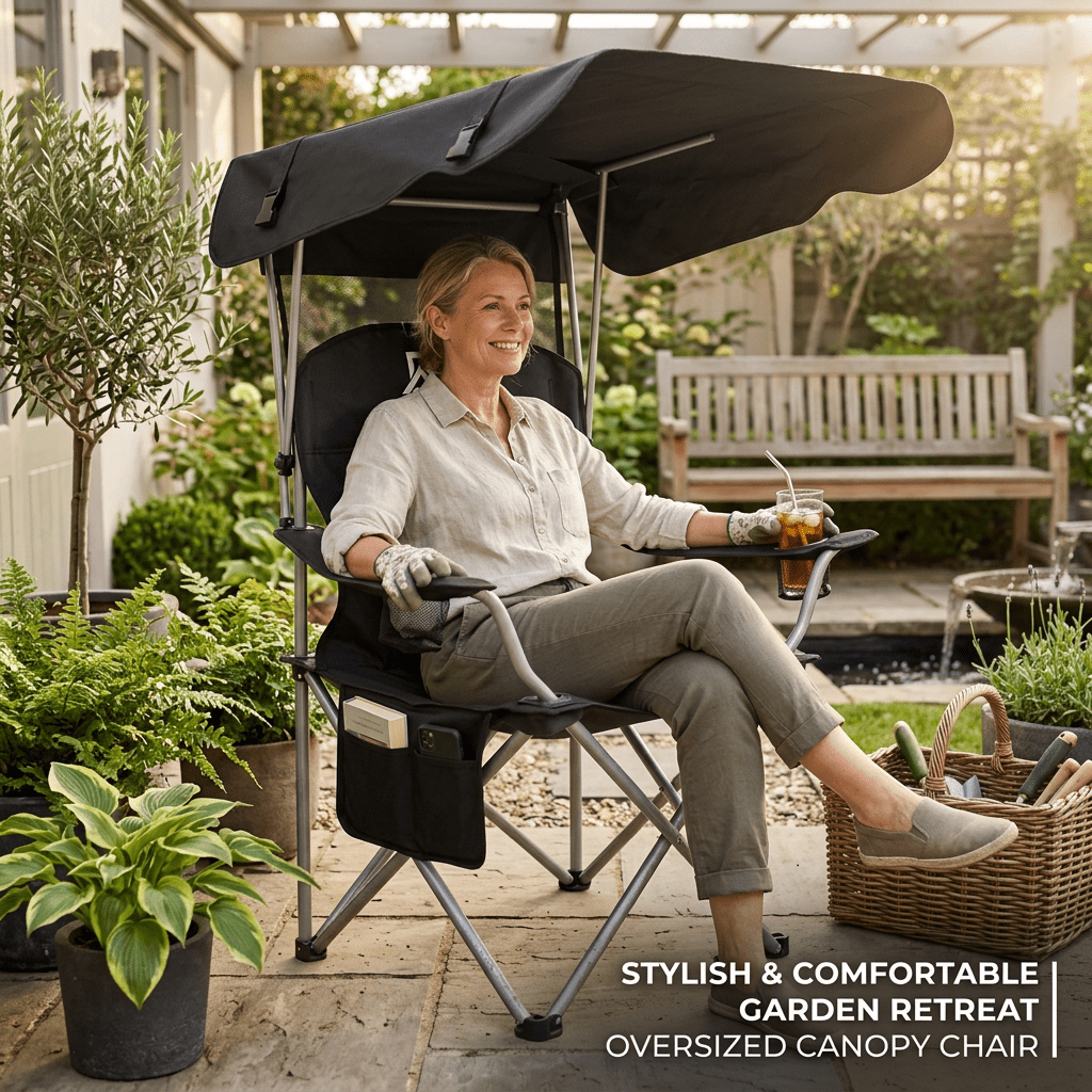 Portable Folding Outdoor Shade Camping Chair, Wide Seat with Breathable Mesh Backrest, Dual Side Cup Holders & Storage Pocket, Equipped with Carry Strap, Foldable Lightweight Lawn Chair for Beach