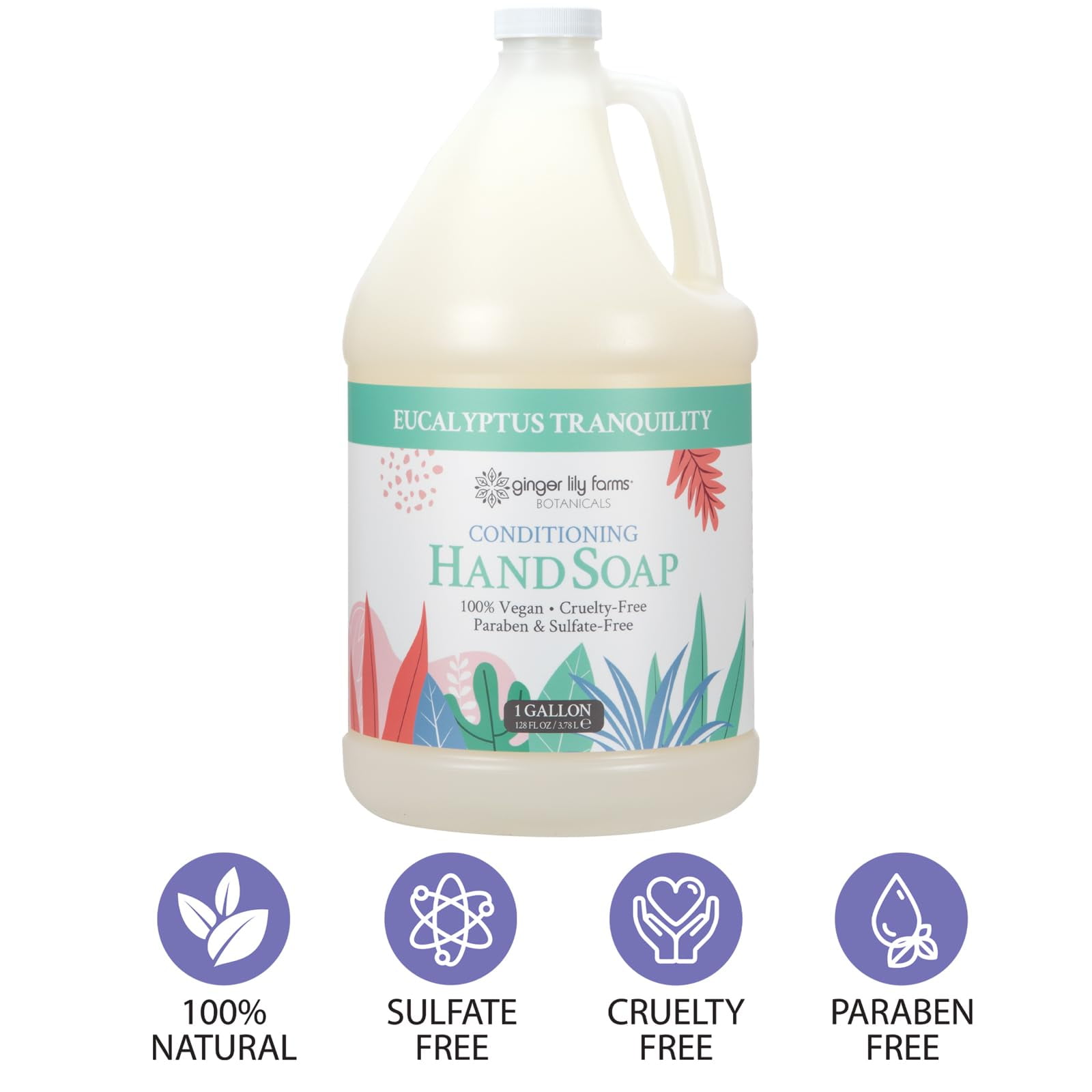 Ginger Lily Farms Botanicals Conditioning Liquid Hand Soap Refill, Eucalyptus Tranquility, 100% Vegan & Cruelty-Free, 1 Gallon (128 fl oz)