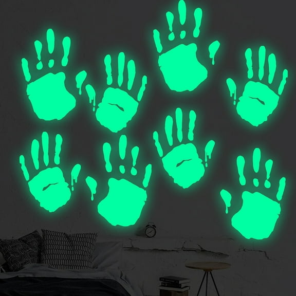 6 Peice Halloween Human Handprint Sticker,DIY Halloween Glow in The Dark Handprint Wall Decals,Luminous Ghost Hand Print Stickers Decoration for Party Favors Windows Cling