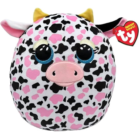 TY Beanie Squishies (Squish-A-Boos) Plush - MILKSHAKE the Pink Black & White Cow (10 inch)