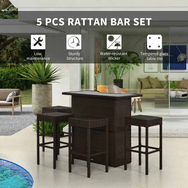 Outsunny 5 piece outdoor patio rattan bar set hotsell