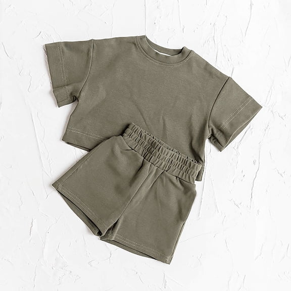 YWIYIUD Toddler Boy Summer Outfits Baby Boys Shorts Set Kids Solid Short Sleeve Tops Shorts Set Cotton 2 Piece Clothing Sets Cute Toddler Boy Clothes Gift Set AG 9-12 Months