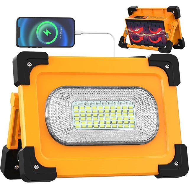 Luz de trabajo LED recargable solar de 80 W, 4 modos, luz de trabajo LED portátil, impermeable, USB, batería de 11000 mAh con imán para reparación de automóviles, garaje, camping, emergencia