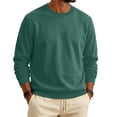 thumbnail image 2 of Domuza Mens Warm Fleece Crewneck, Long Sleeve Pullover Sweatshirt, Relaxed Fit Top for Everyday Wear - Dark Green XL, 2 of 6