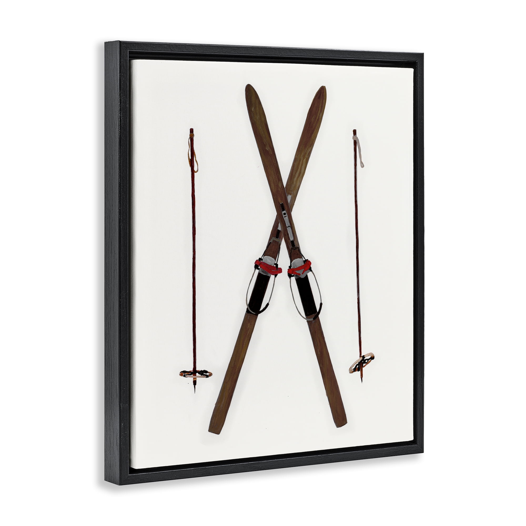 Stupell Industries Minimal Winter Skis Sports Painting Black Floater Framed Canvas Art Prints Wall Art, 25 x 31
