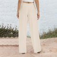 thumbnail image 5 of Linen Cotton Pants For Women Pull On Straight Leg Slacks Loose Casual High Waist Trousers With Pocket, 5 of 9