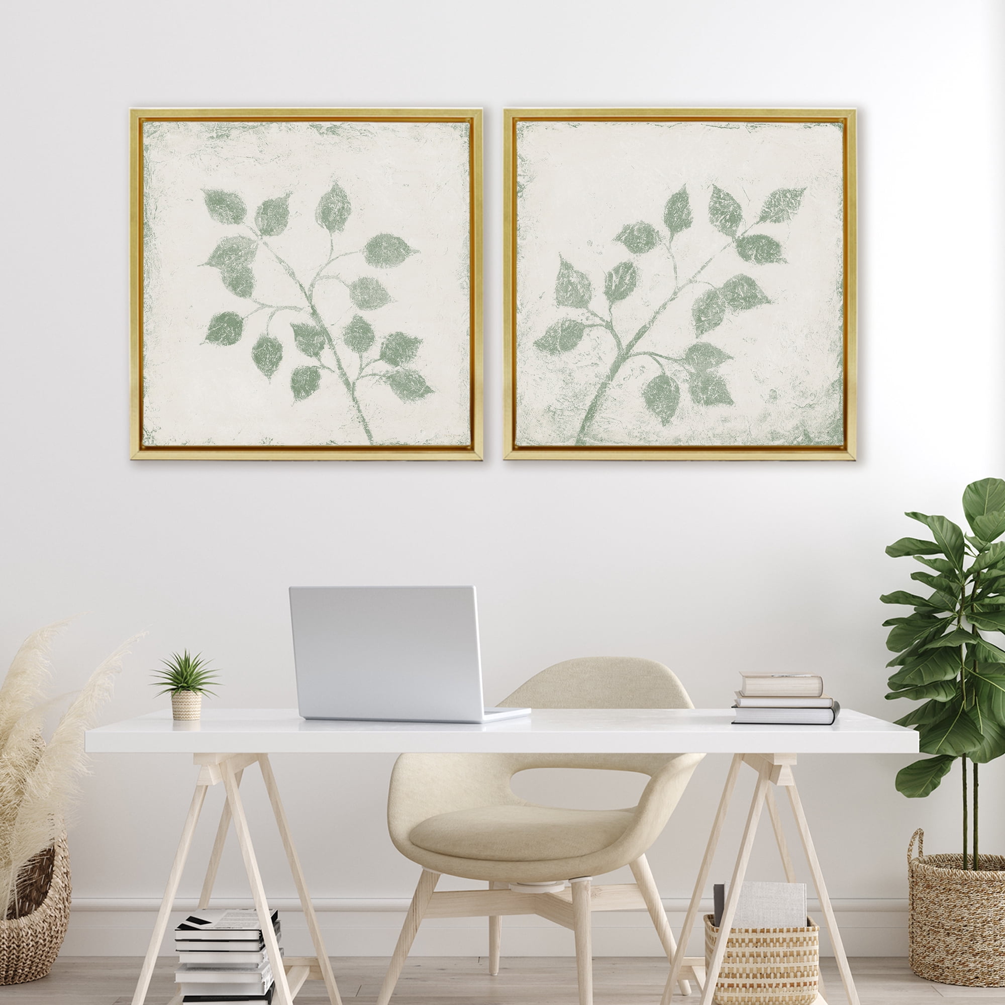 Stupell Industries November Leaves Soft Plants 2 Piece Gold Framed Floater Canvas Set, design by Michael Marcon