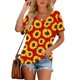 thumbnail image 4 of Camiseta de manga corta plisada elástica con cuello en V y estampado floral de talla grande para mujer OAVQHLG3B Store lin121212, 4 of 4