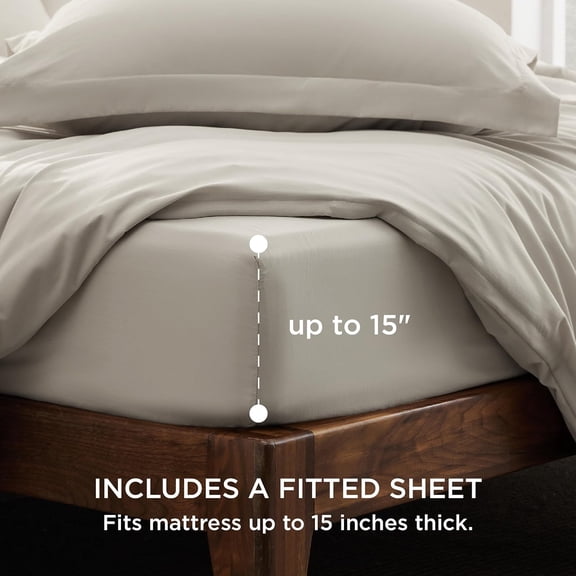 Duvet Cover King Size with Fitted Sheet - 4 Pieces Prewashed Polyester Extra Soft Bedding Set, Includes 1 Duvet Cover 104''x90'' with Zipper Closure, 2 Pillow Shams, 1 Fitted Sheet, Linen
