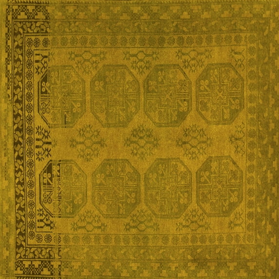 Ahgly Company Machine Washable Indoor Square Persian Yellow Traditional Area Rugs, 6' Square