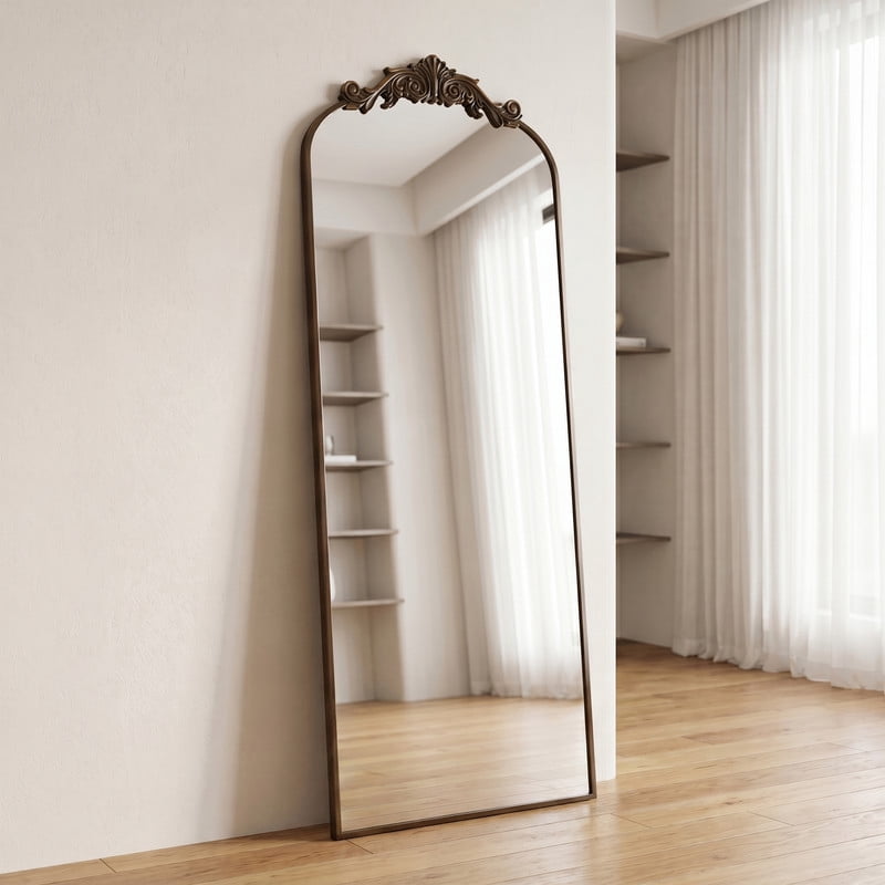 Easy4Home 21"x66" Vintage Arched Full Length Mirror Decorative Floor Mirror for Dressing,Antique Bronze