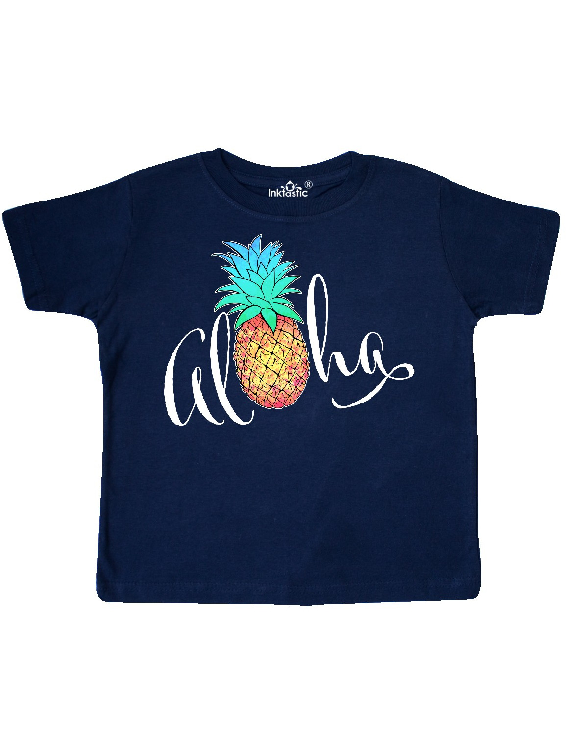in Cursive with Pineapple Rainbow Colors Toddler T-Shirt inktastic Aloha
