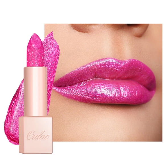 Oulac Pink Shimmer Lipstick para mujer Infinity High Shine Finish Color de labios hidratante con aceite de rosa de Damasco para comodidad durante todo el día Belleza vegana sin gluten D02 Sparkle Sens