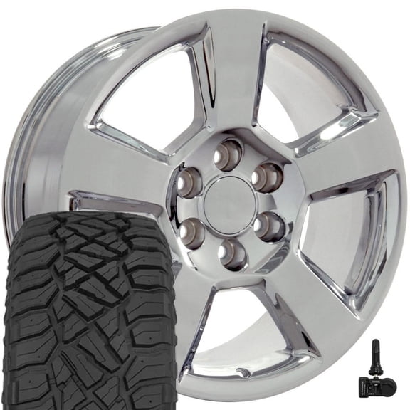 OE Wheels CV76 20 Inch Rims and Tires Fit Tahoe Style 6x139.7 20x9 Chrome - Hollander 5652 - TerraMax RT 275/55-20 (Set of 4)