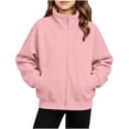thumbnail image 4 of Zip up Sweatshirt Jackets for Girl - Fall Fleece Stand Neck Jacket with Pockets - Long Sleeve No Hood Outerwear, 4 of 7