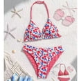 thumbnail image 5 of CCRFTGI Girls Swimsuit 2 Piece V Neck Bikini Set Cute Floral Gingham Halter Triangle Wireless Bikini Bathing Suit Summer Swimwear with Adjustable Strap Red 5-6 Years, 5 of 8