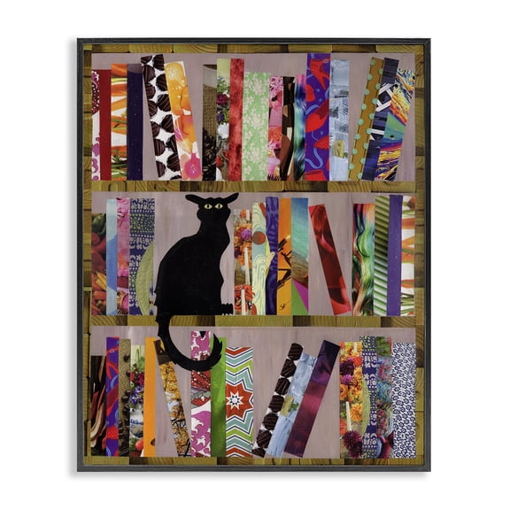 Stupell Industries Eclectic Bookcase Cat Collage Modern Design Black Framed Giclee Art, 24 x 30, by Artpoptart