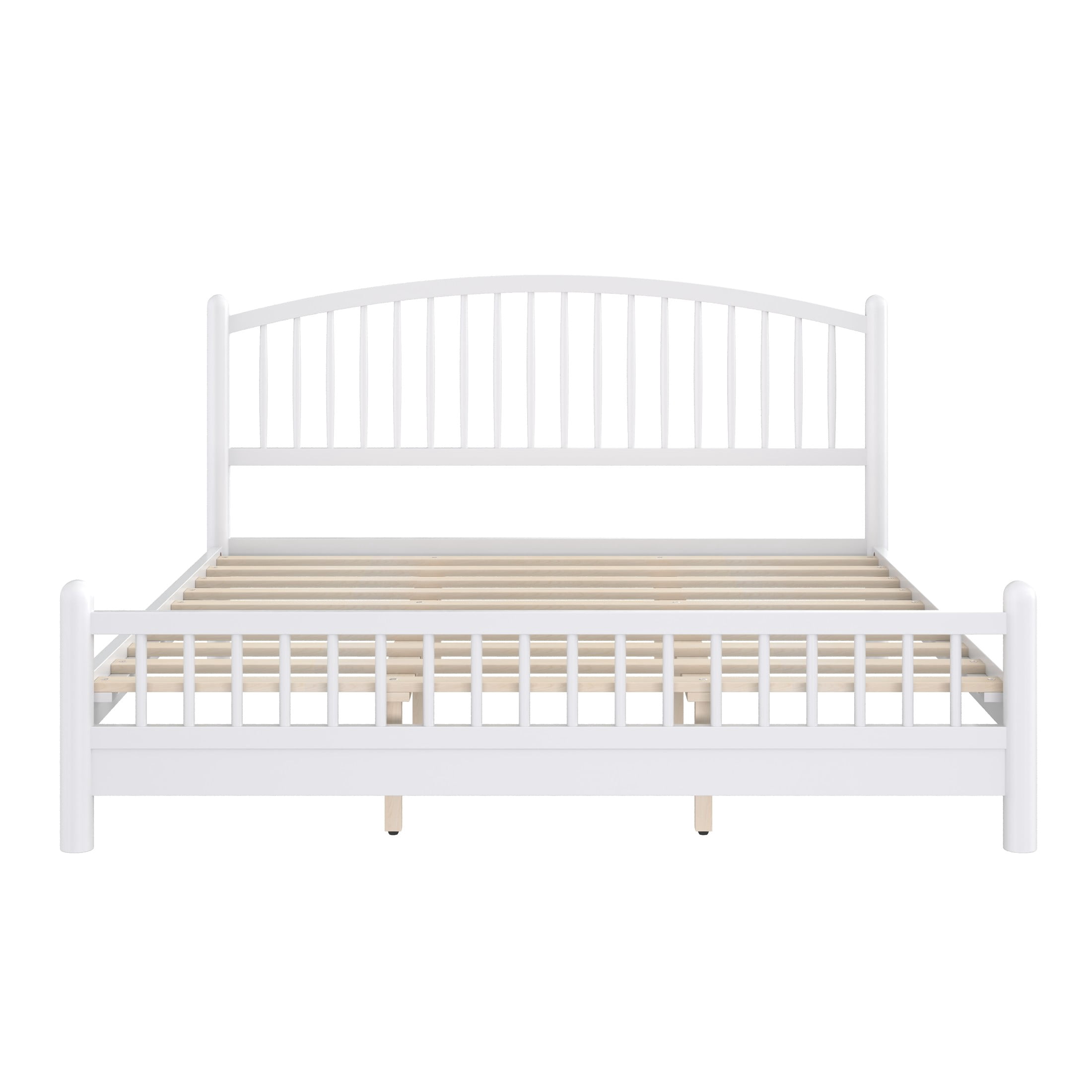 Noble House Alaric King Wood Platform Bed Frame, Arched Spindle Headboard, Noise-Free Foundation, White