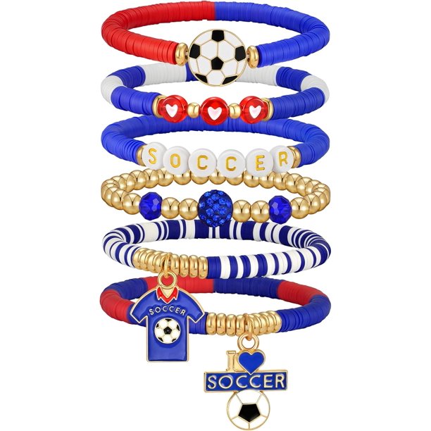 Yanonmyfd 2026 World Soccer Cup Stretch Beaded Bracelets Soccer Gifts Football Charm Game Day Fan Bracelet Stackable Sports Jewelry for USA Mexico Canada Argentina Brazil Fans Gifts for Women Men