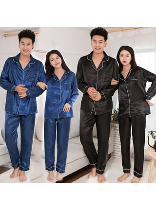 QWZNDZGR Fashion Silk Satin Couples Pajama Sets Men Women Long sleeve  Cardigan Sleepwear Nightwear Plus Size Home Clothes Suits Pijama