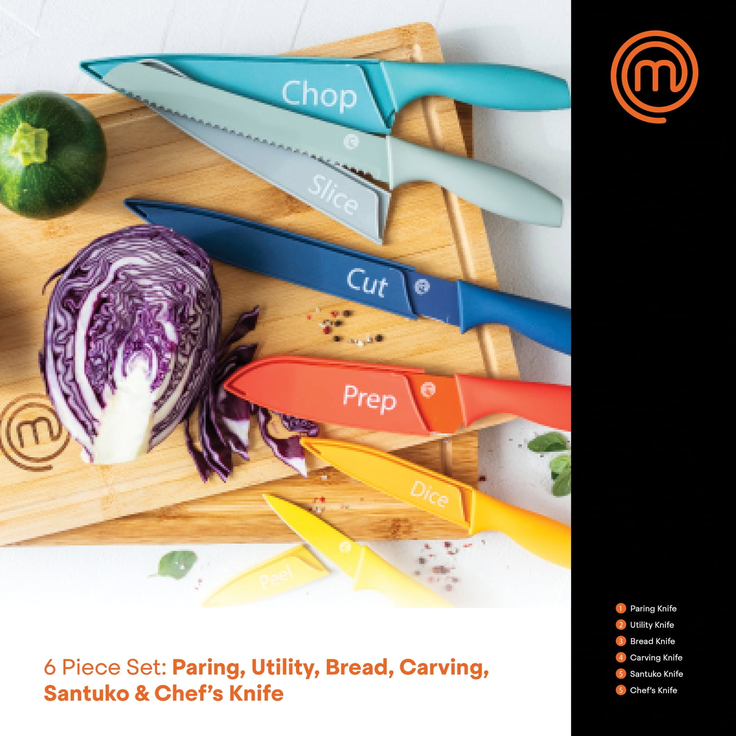 Buy MasterChef 15 Piece Knife & Board Set, 6 Knives with Sleeves and 3