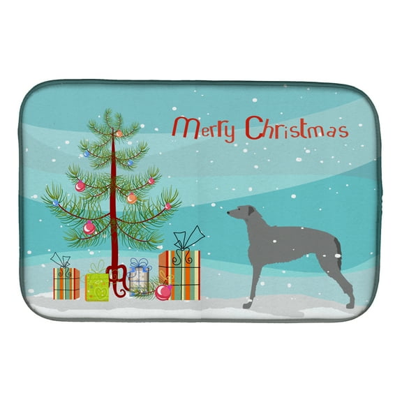 Scottish Deerhound Merry Christmas Tree Dish Drying Mat