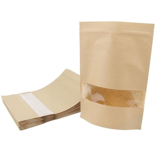 Bolsa Kraft Sello Caliente mayoreo SquatBag 20x30 cm 100Pzs 1Kg Ventana Cuadrada Café Kraft Stand up Pouch.