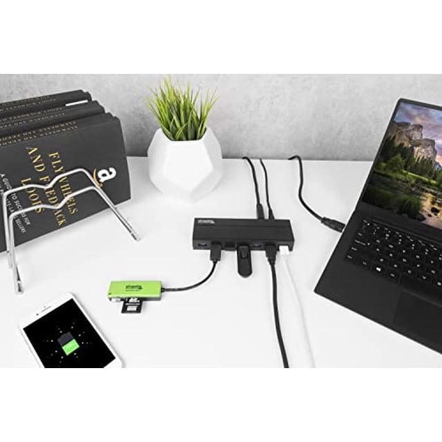 Concentrador USB 3.0 de 7 puertos enchufable con adaptador de alimenta
