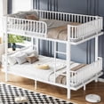 thumbnail image 3 of Leumius Queen over Queen Bunk Bed Frame with Ladders & Guardrails, Metal Bunk Bed Frame with Upgraded Safety Round-Pipe Design, Can Transformed into 2 Platform Bed for Teens Adults White, 3 of 9