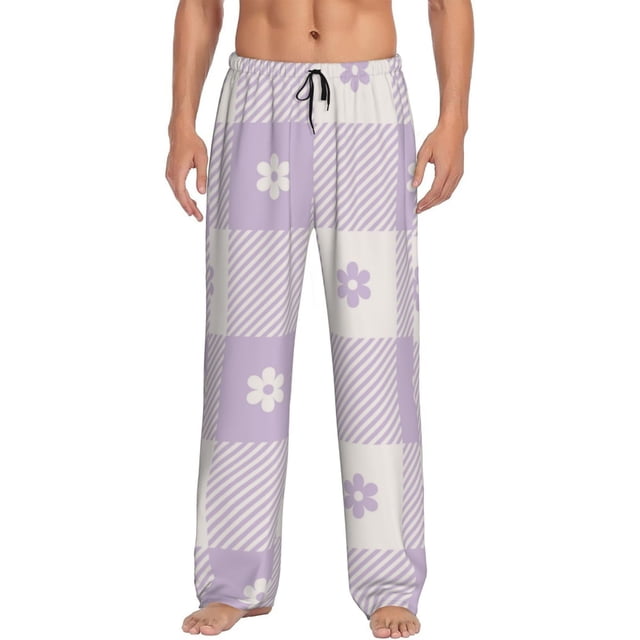 Fotbe Floral Purple Buffalo Plaid Pantalones de Pijama para Hombre, Pantalones de Dormir, Pantalones de Casa con Cintura Ajustable y Bolsillos-Medium