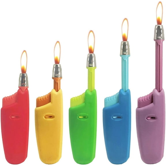 Candle Lighter Long Neck Adjustable Lighter Butane Gas Refillable Plastic Lighter Kitchen Igniter (5 Pack) (Butane Included)