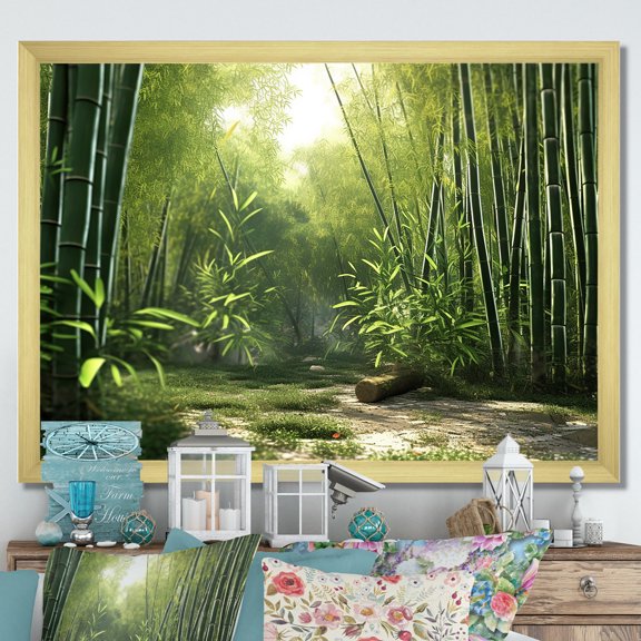 Designart "Dynamic Lighting In The Bamboo Grove I" Bamboo Picture Framed Canvas Wall Art